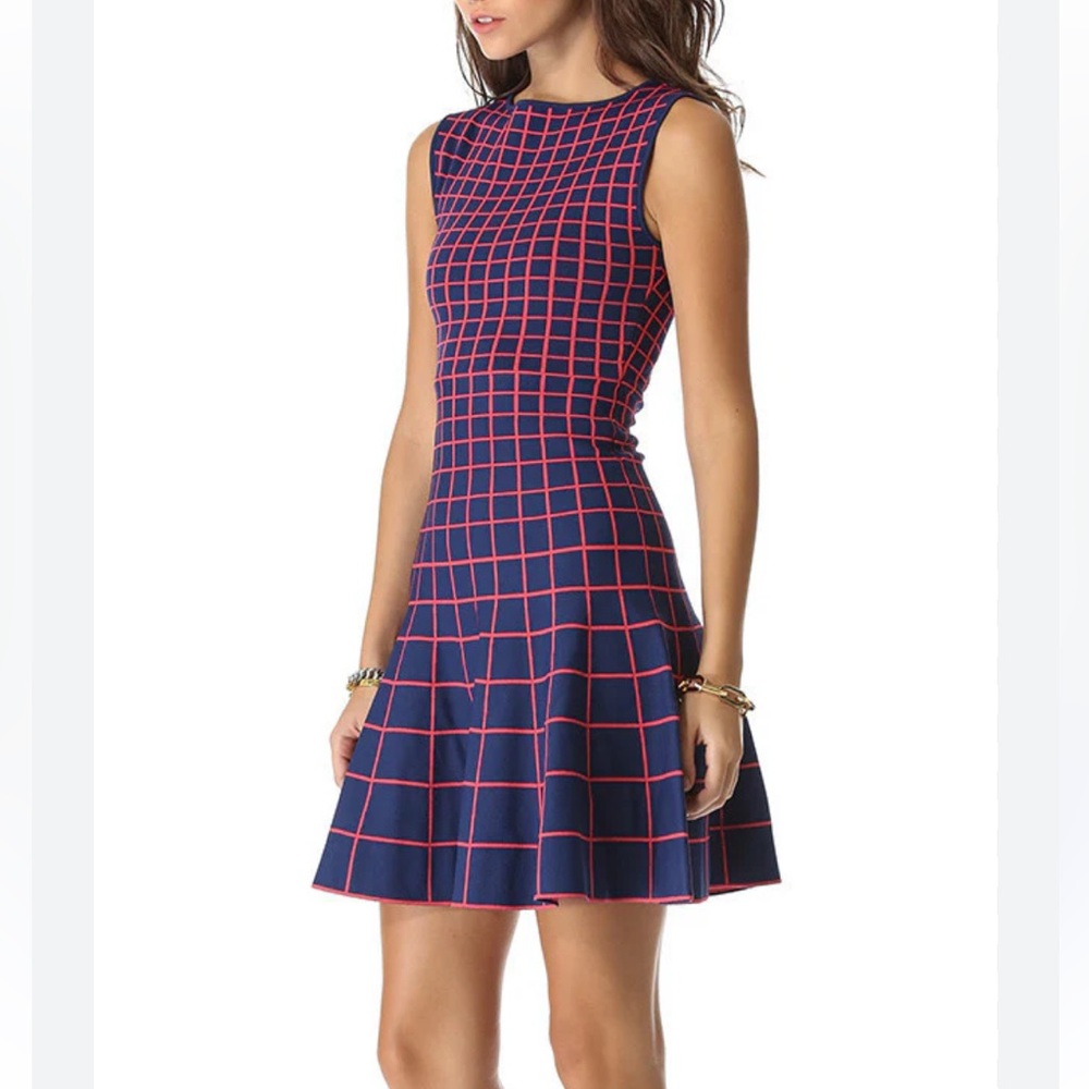 Ali Ro MOD Sweater Dress Small Sleeveless Retro Style Stretch Knit Plaid NWT